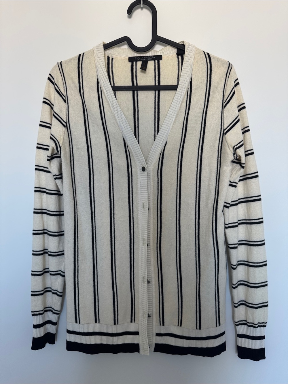 Scotch & Soda Cream and Black Vertical-Stripe V-Neck Cardigan